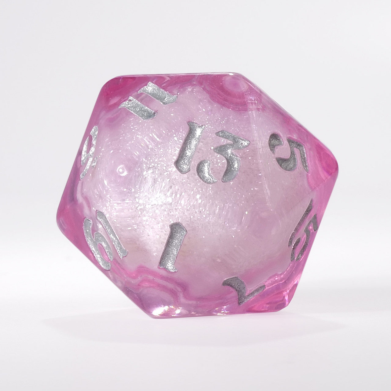 Light Pink Liquid Core Single D20 with Silver Ink